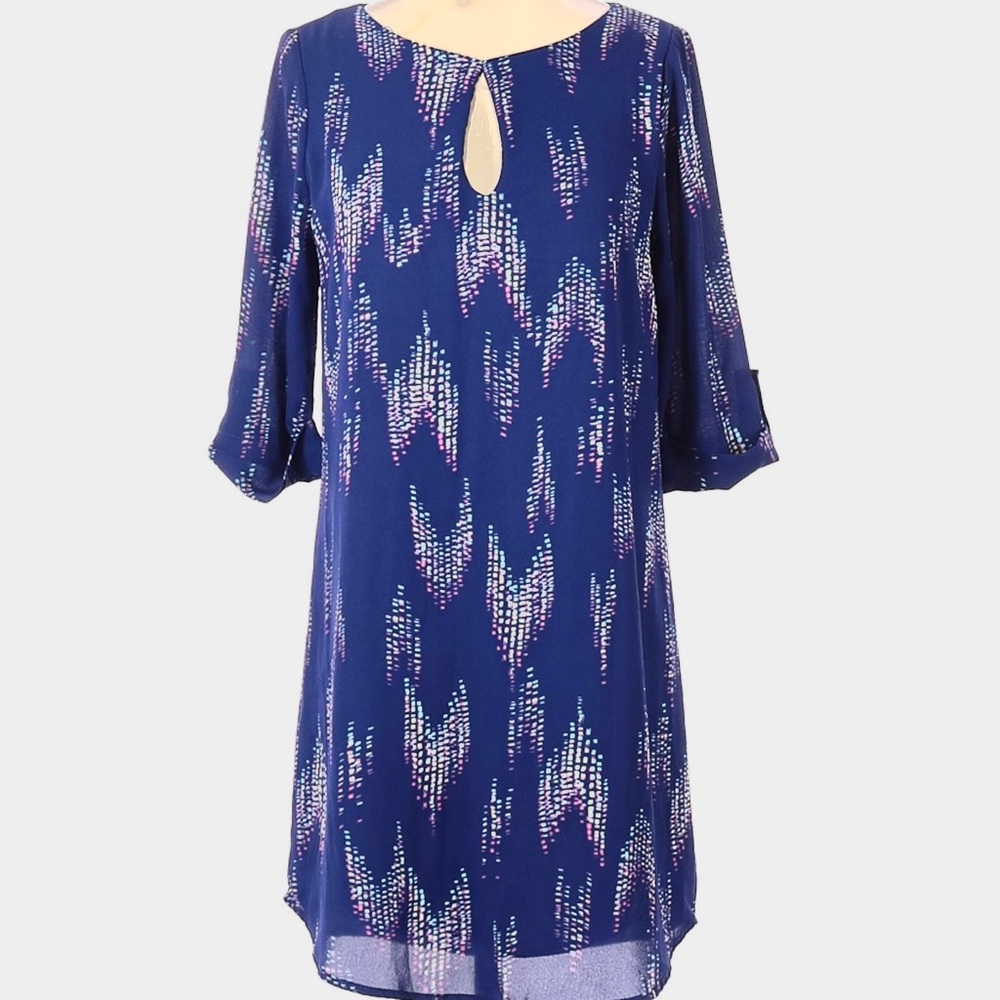 Everly 3/4 Sleeve Keyhole Geometric Print Dress